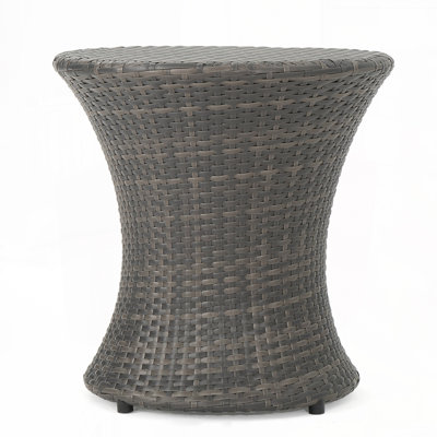 Patio Side Table With Round Top and Ratten Wicker