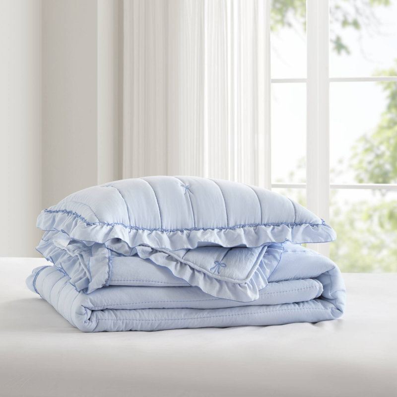 2- Piece Twin/Twin XL Quilt Mini Set, Twin/Twin Extra Long Quilt + 1 Sham, Blue