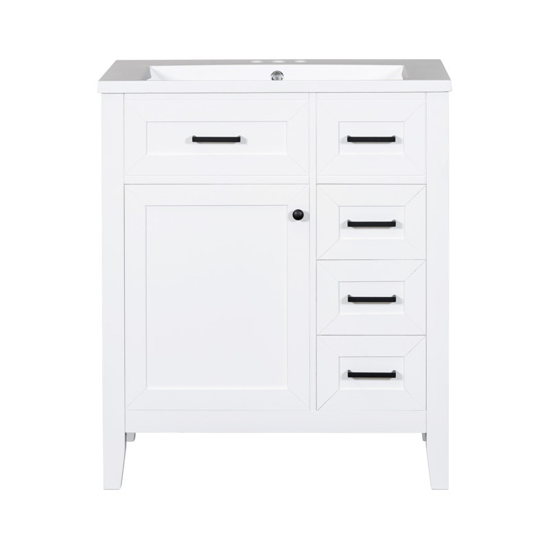Meuble-lavabo 30 po avec lavabo et porte en céramique, Blanc, Noir