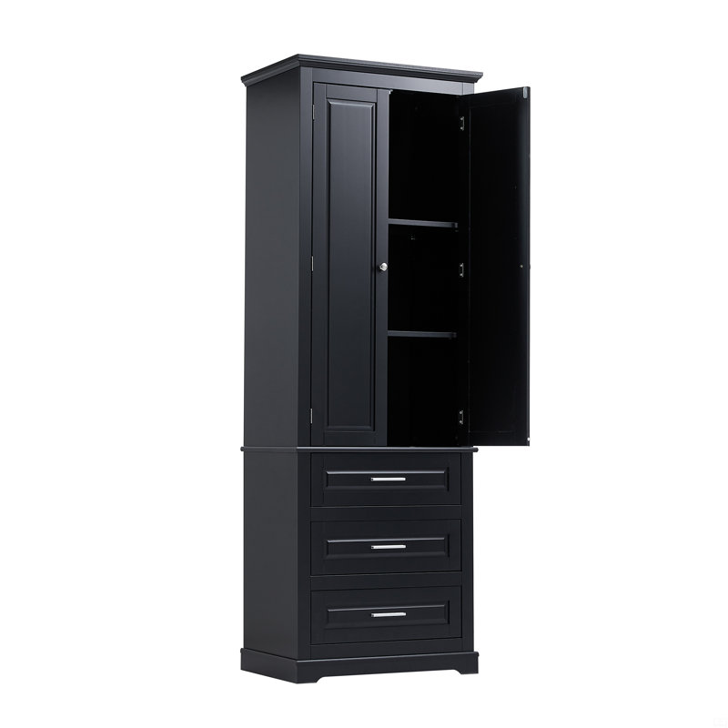 Armoire de rangement haute avec trois tiroirs, Noir
