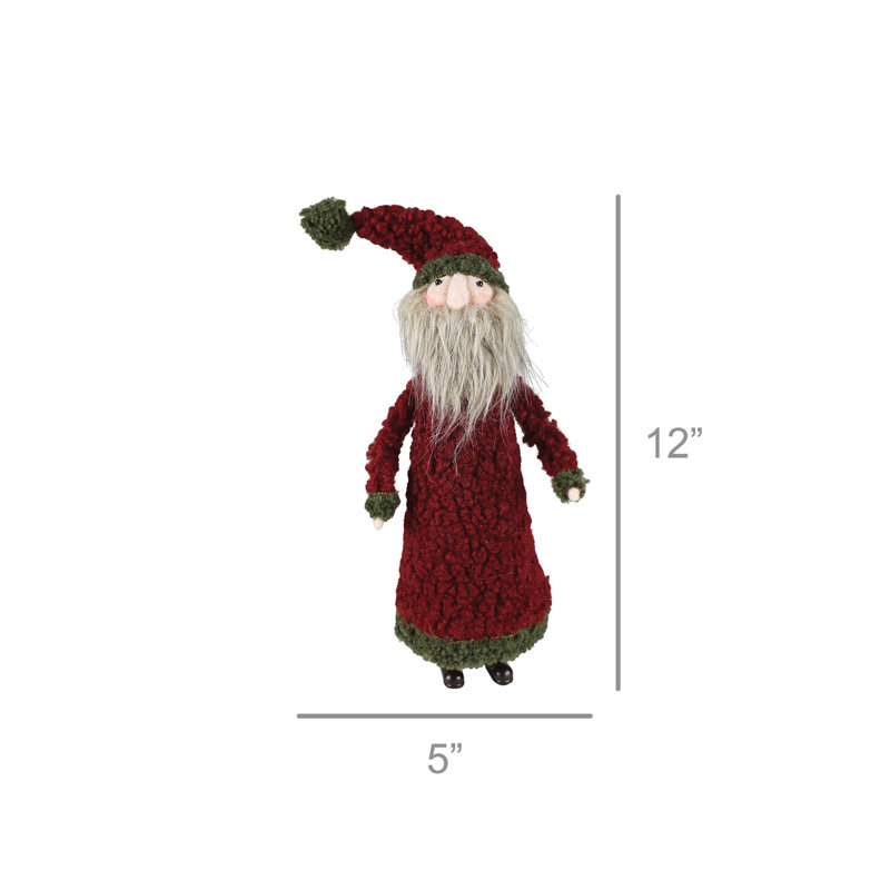 Figurine de père Noël laineux, H 12 po x l 5 po x P 4 po, Rouge