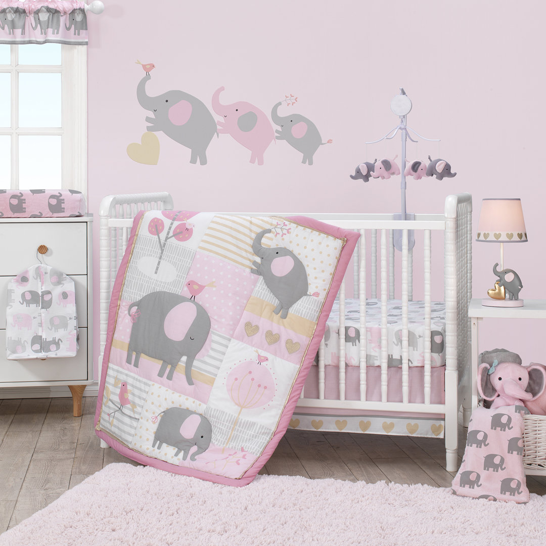 Eloise Pink/Gray/Gold/White Elephant 3-Piece Nursery Baby Crib Bedding Set Bedtime Originals