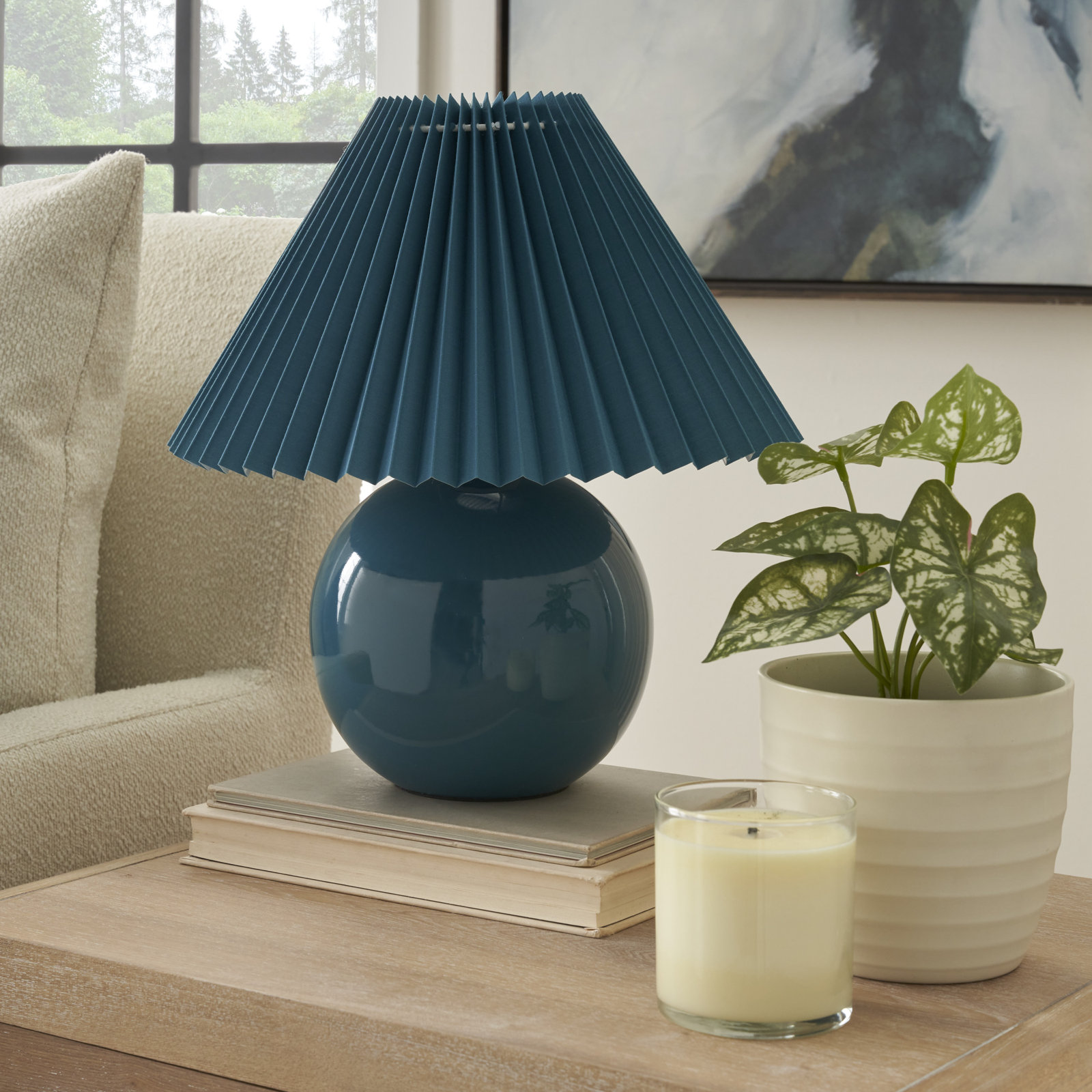 Carmel Ceramic Table Lamp, Blue, Blue