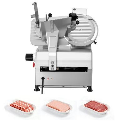 Fully Automatic Meat Slicer, 180W + 370W Commercial Food-Slicer with 10" Carbon Steel Blade, Built-In Sharpener & 0-0.3" Adjustable Thickness for Frozen Meat, Ham, Baguett, Steak