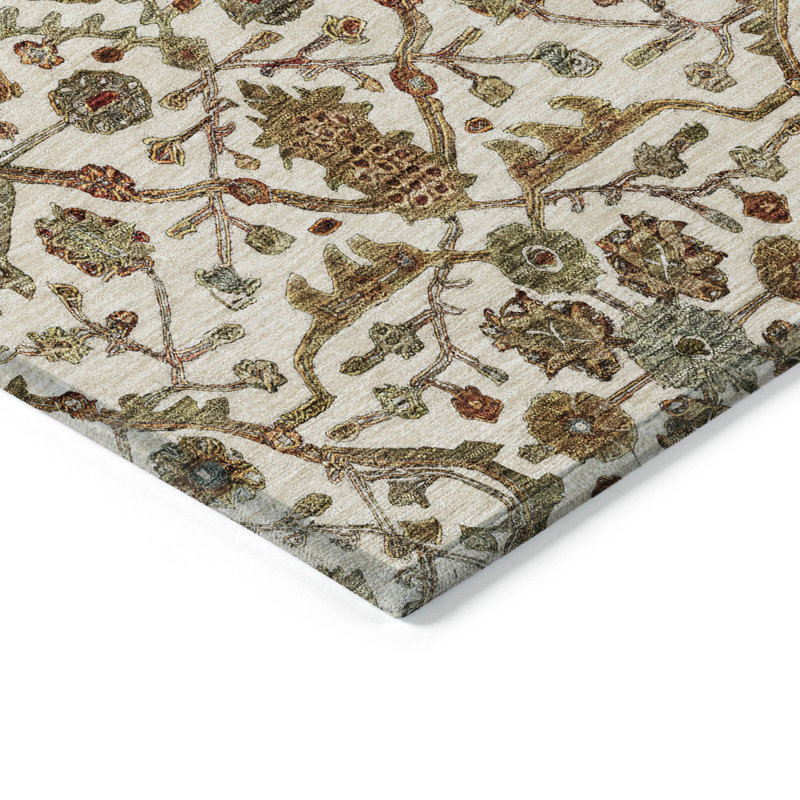Ivory and Multicolor Synthetic Flat Woven Washable Rug, 5' x 7'