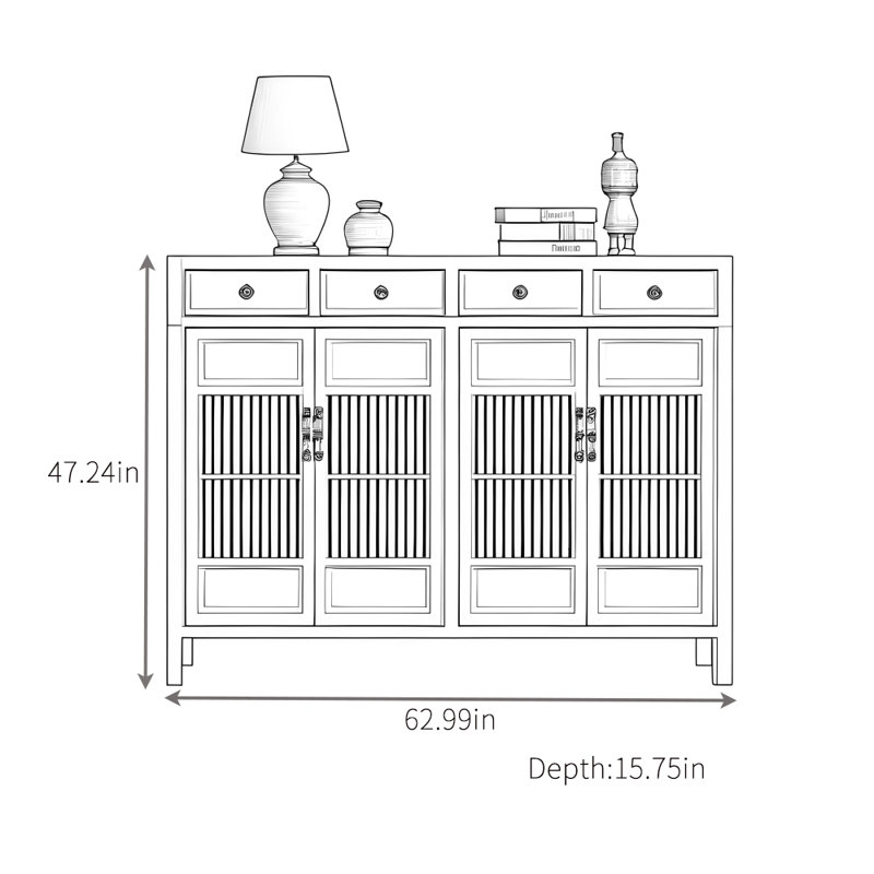 Buffet grande capacité minimaliste, H 47,24 po x l 62,99 po x P 15,75 po, Brown