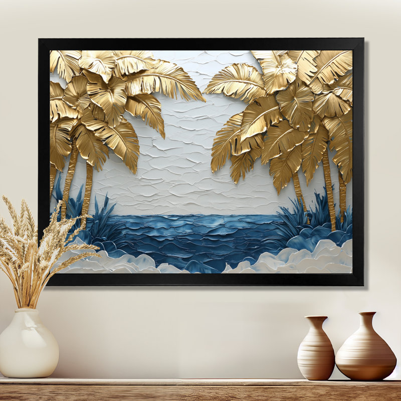 Corneshia, aqua doré sur la plage II - palmiers et palmiers, art mural, Reproduction encadrée d'une seule photo