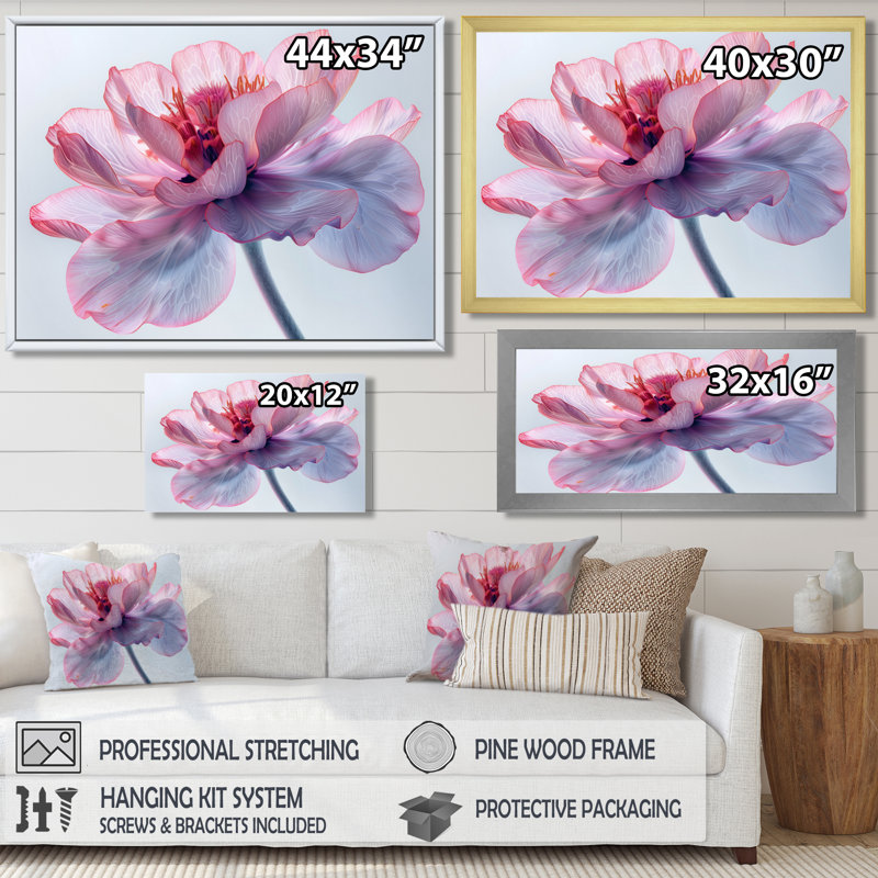 Rose et blanc chaud, souci, art mural, Cadre simple noir, bois massif, H 34 po x l 44 po