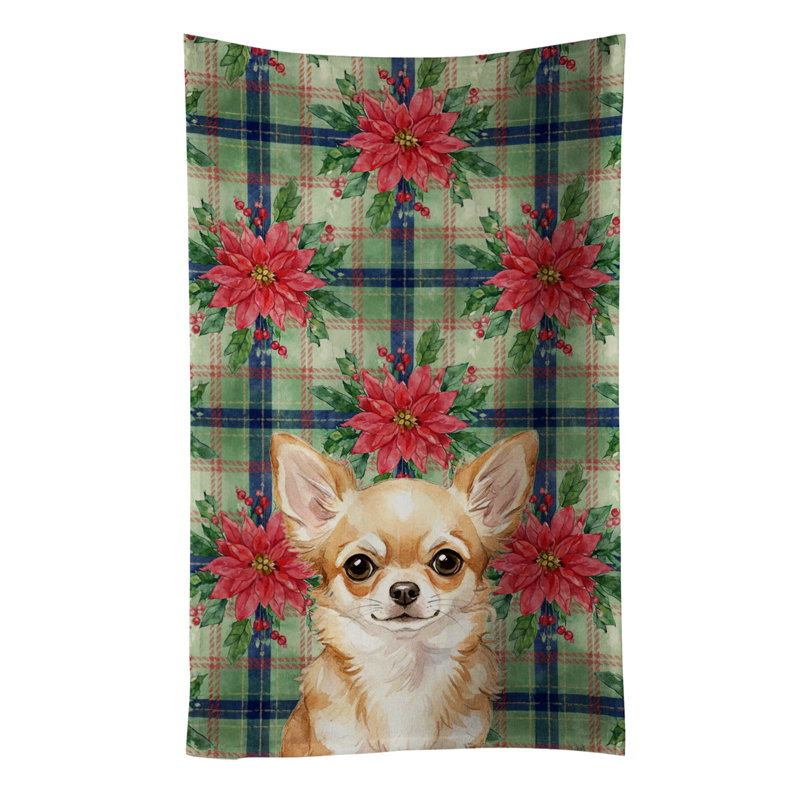 Fawn Chihuahua Christmas PoinsettIas Kitchen Towel, Fawn Chihuahua