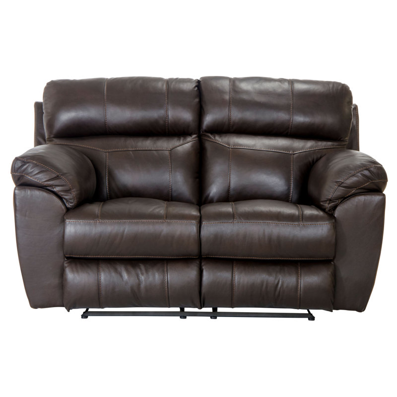 Causeuse inclinable en cuir Alonii, Similicuir chocolat, Manuel, H 42,5 po x l 69 po x P 42,5 po