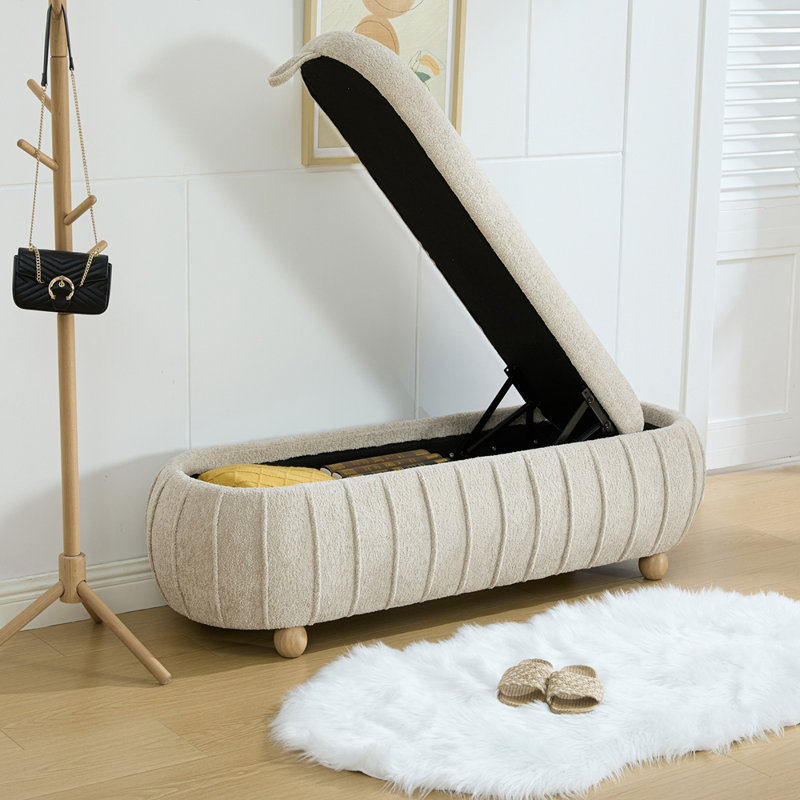 Banc de lit d'appoint rembourré avec couvercle rabattable et rangement intégré, largeur 140 cm (55,12 po), Light Camel