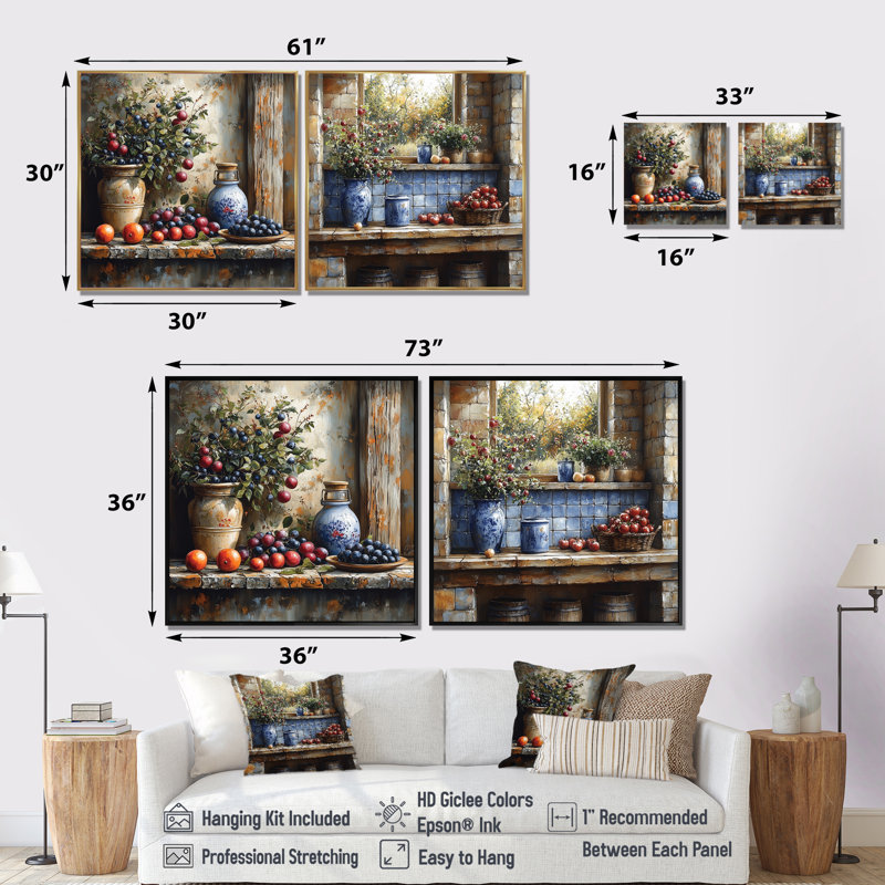 Farm Kitchen Earthy Delights I - Art mural de cuisine - Toile d'art murale traditionnelle 2 pièces, Toile tendue