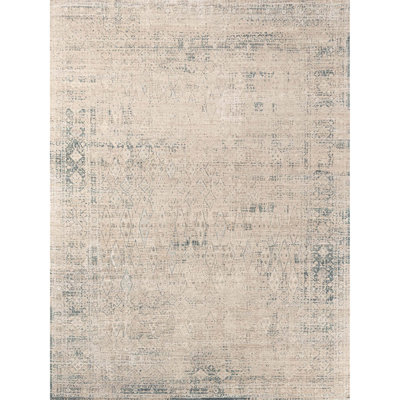 Hand Knotted Abstract Area Rug in Blue/Ivory