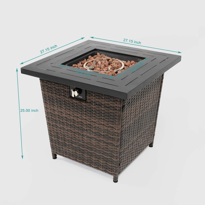 Hasudin Square Rattan Smokeless Fire Pit Table