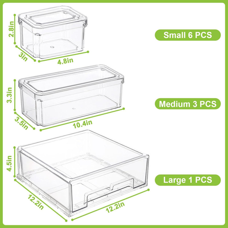 Ensemble de 10 bacs de rangement pour réfrigérateur sans BPA - empilable avec tiroir coulissant pour fruits, légumes et boissons