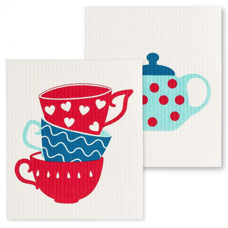 Set Of 2 Teapot & Cups Dishcloth