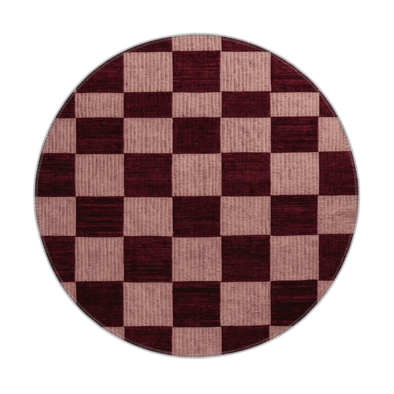 Tapis d'intérieur et d'extérieur à carreaux rouge, Rond 5 pi