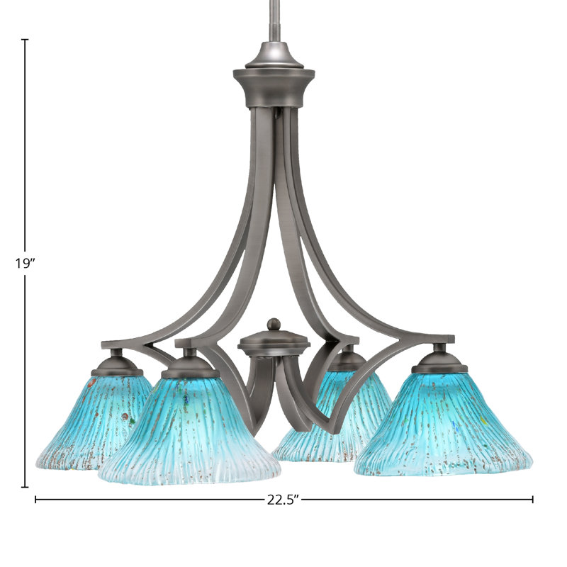 Lustre 4 lumières Zilo avec verre cristal bleu sarcelle 7 po Zilo, Graphite