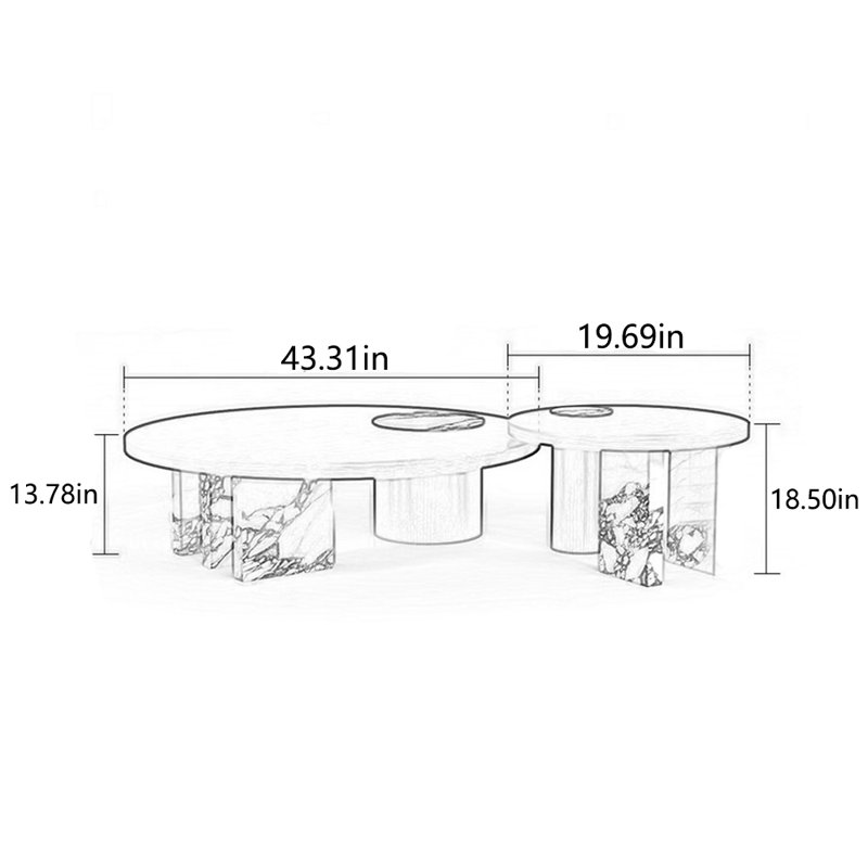 Table basse ronde et multifonctionnelle, H 18,5 po x L 62,99 po x l 43,31 po