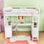 Lit mezzanine en bois Karthika avec bureau en U, tiroirs, échelle et tablettes de rangement-951052710-959556299
