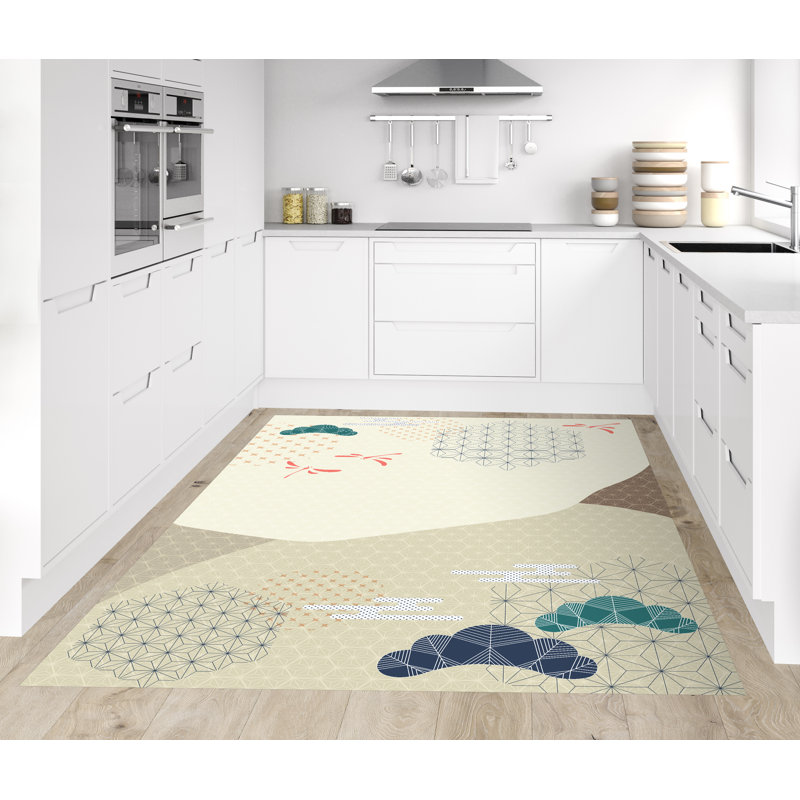 Bergevin Vinyl Machine Printed Area Rug, Rectangle 5'3" x 7'10.5"