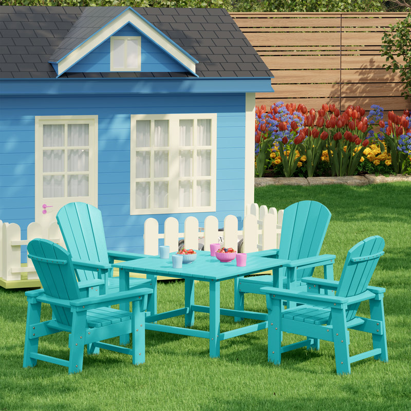 Vinnie Kids Adirondack 5-Piece Square Table Dining Set, Turquoise