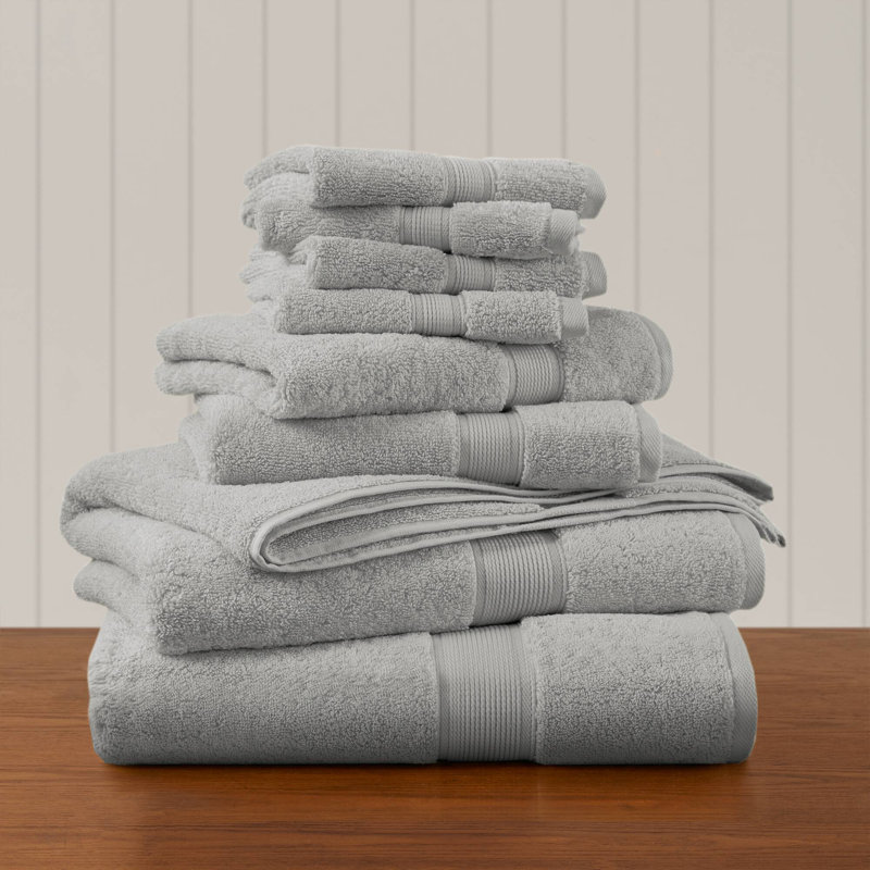 800 GSM Silver Ultra-Soft 100% Cotton Absorbent 8-Piece Towel Set, Silver