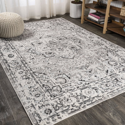 Merza Ornate Geometric Medallion Dark Gray Rug