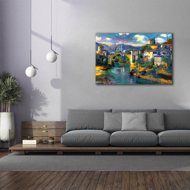  «Bosnie-Herzégovine Mostar» par Pedro Gavidia, art mural sur toile, 60 po x 40 po, H 40 po x l 60 po