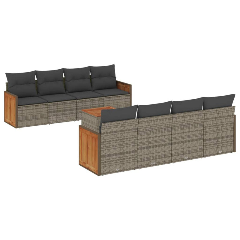 Ensemble de canapé de patio 9 pièces en rotin gris Vidaxl, Grey Cushion/Grey Frame