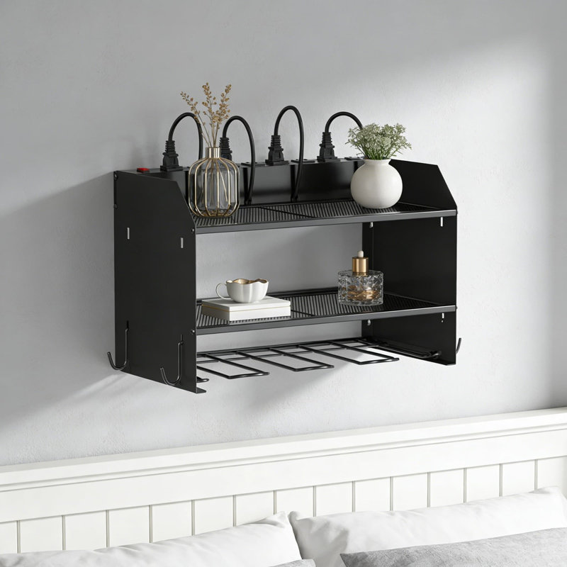 Support mural modulaire pour organisateur d'outils électriques avec station de charge, tablette perceuse et embout, multiprise