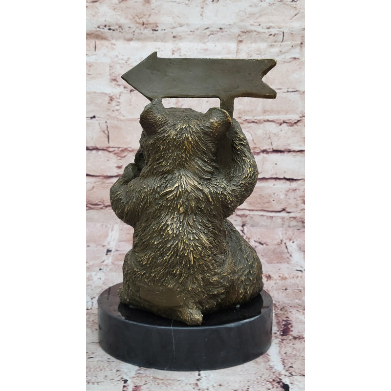 Adorable statue d'ourson de bienvenue - finition bronze