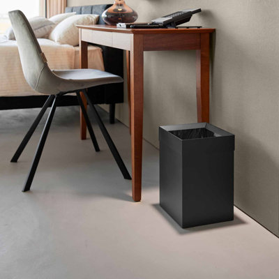 Poubelle Yamazaki Home - courte, petite poubelle en acier 14L avec couvercle et poignée, poubelle carrée en métal pour salle de bain, chambre à coucher, bureau - acier