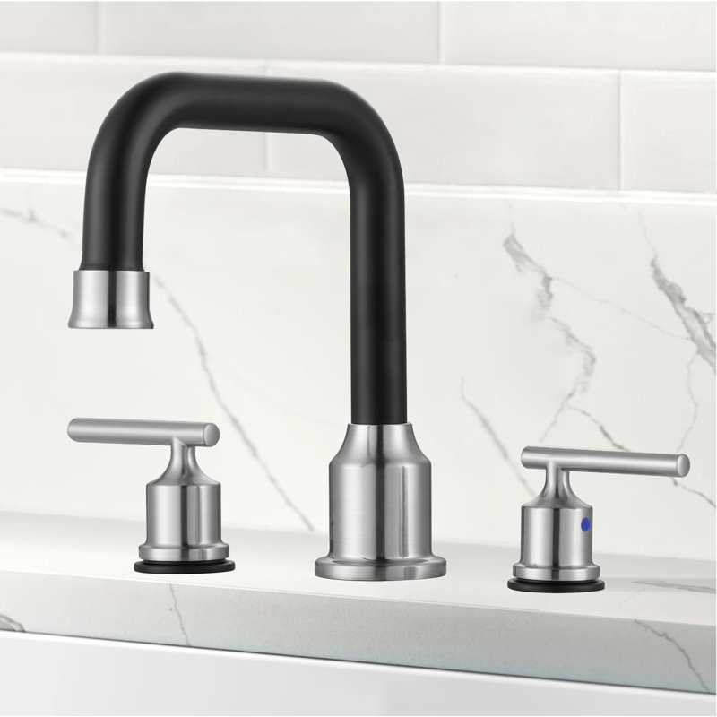 8-Inch Widespread Bathroom Faucet With Dual Handles & Pop-Up Drain, Brushed Nickel/Matte Black