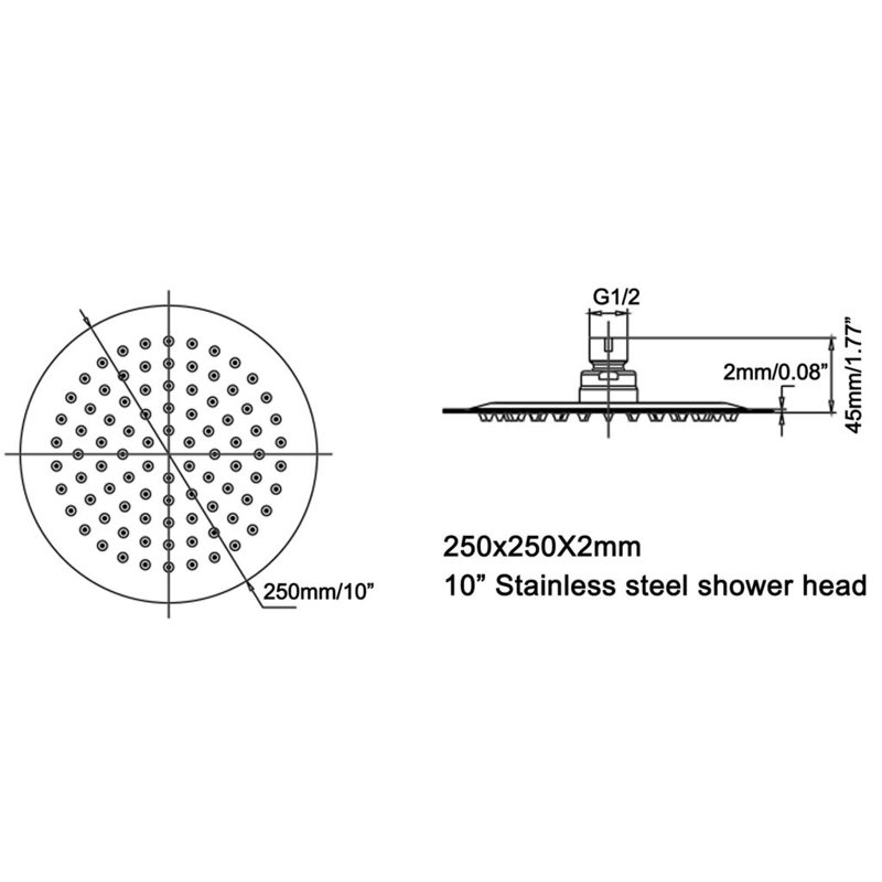 Tête de douche à pluie à angle réglable réglable en acier inoxydable 10 pouces 1,8 gallons par minute avec auto-nettoyage