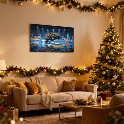 Christmas Monster Truck Christmas Show Arena Set of 3 Canvas Wall Art Prints