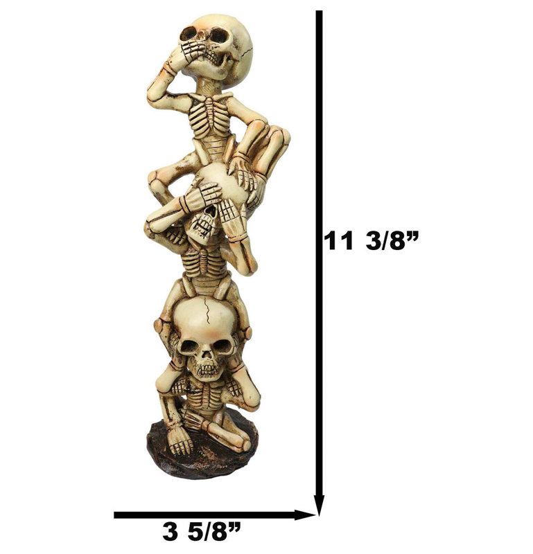 See Hear Speak No Evil Skeleton Figurine Stacked Acrobatic Gothic Wise Skeletons