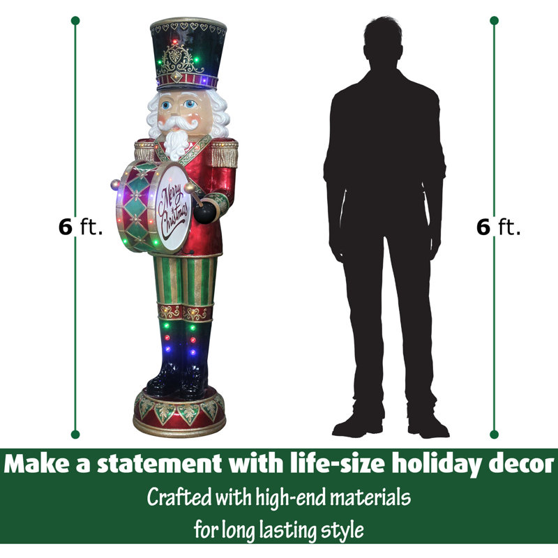 6-Ft Red and Green Nutcracker with Drum and LED Lights