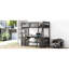 Lit mezzanine simple brun antique avec bureau en forme de U, rangement pour tablettes et porte-tiroirs