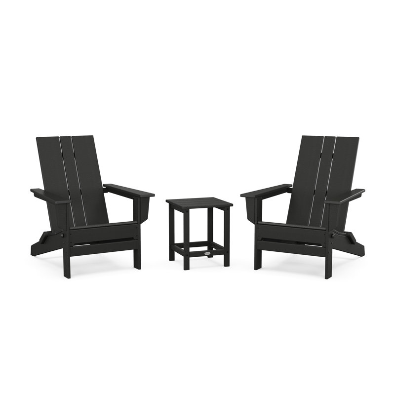 POLYWOOD by AllModern Foldable Outdoor Adirondack Chair With Table, Black