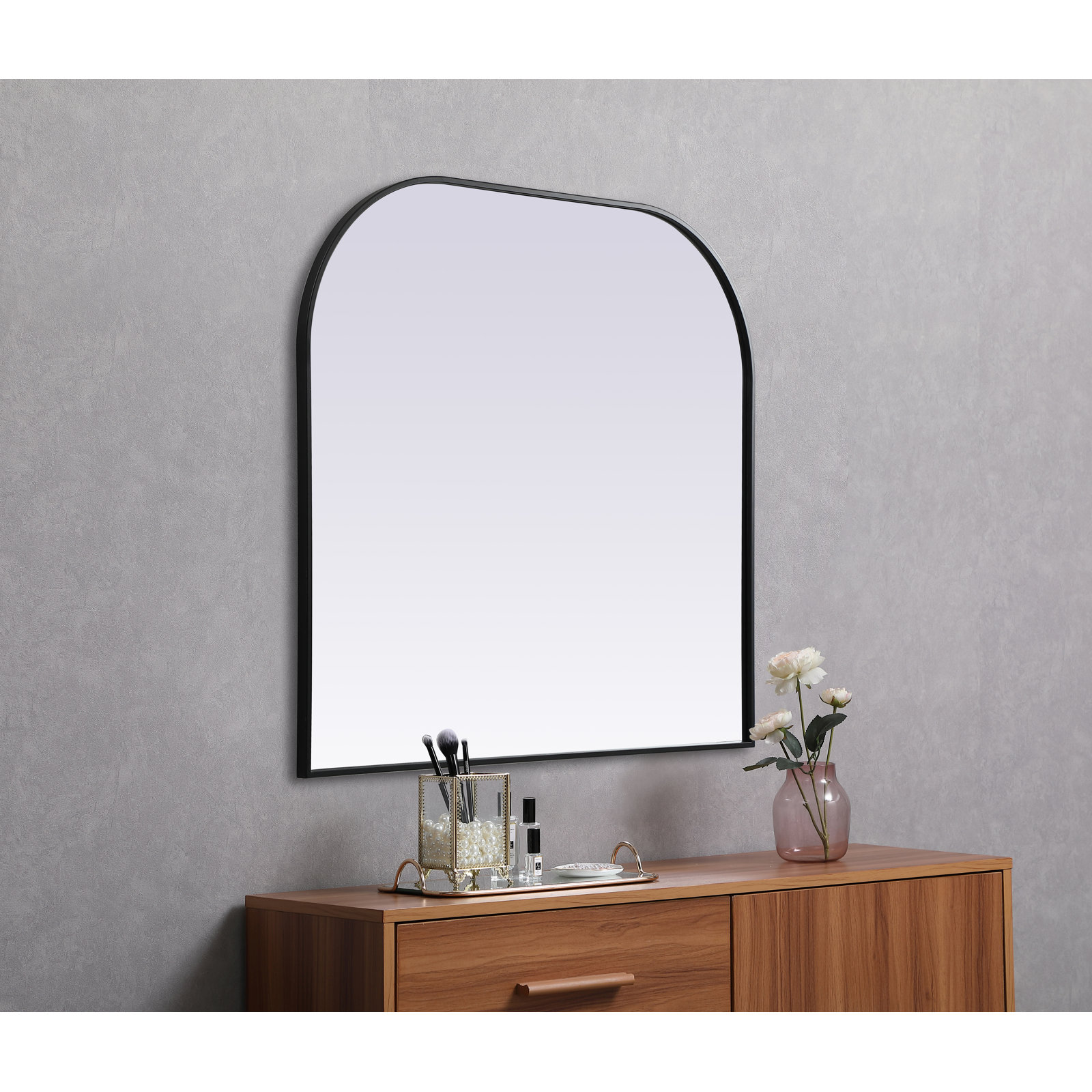 Sabine Metal Wide Arch Wall Mirror, Black, 38" x 40"
