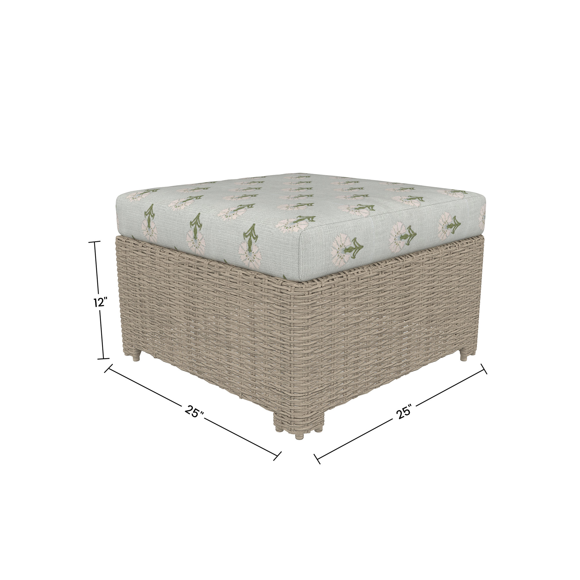 Outdoor Ottoman With Sunbrella Cushions, Mira Celeste