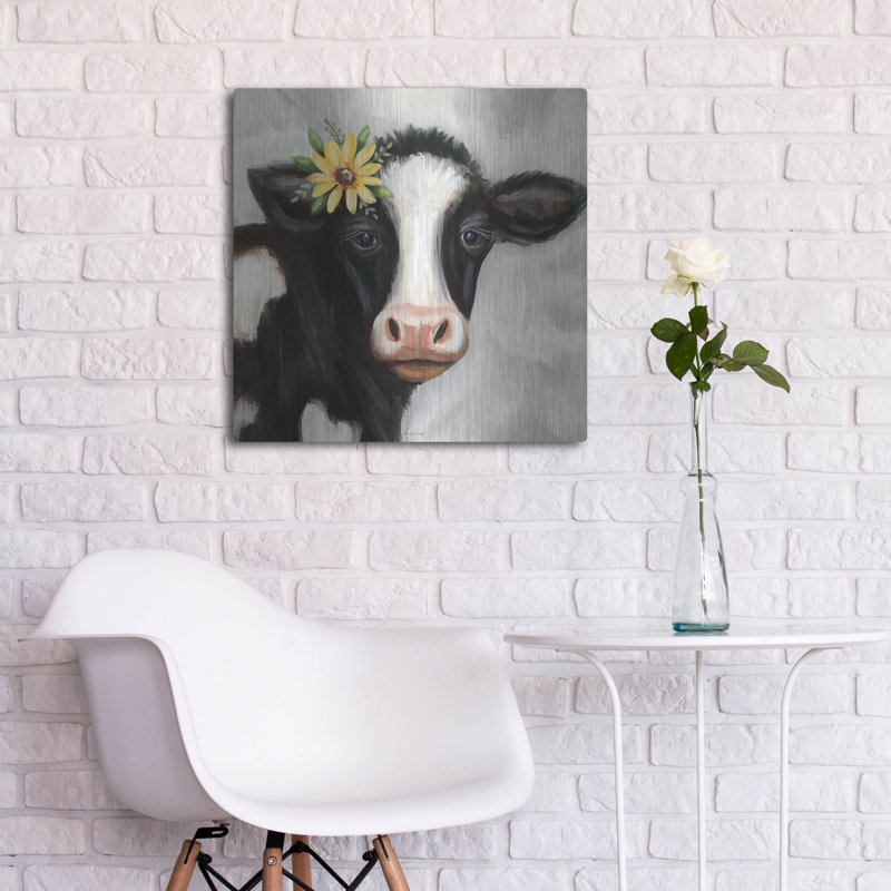  «Daisy Cow» par Elizabeth Tyndall, art mural en métal, 24 po x 24 po, H 24 po x l 24 po