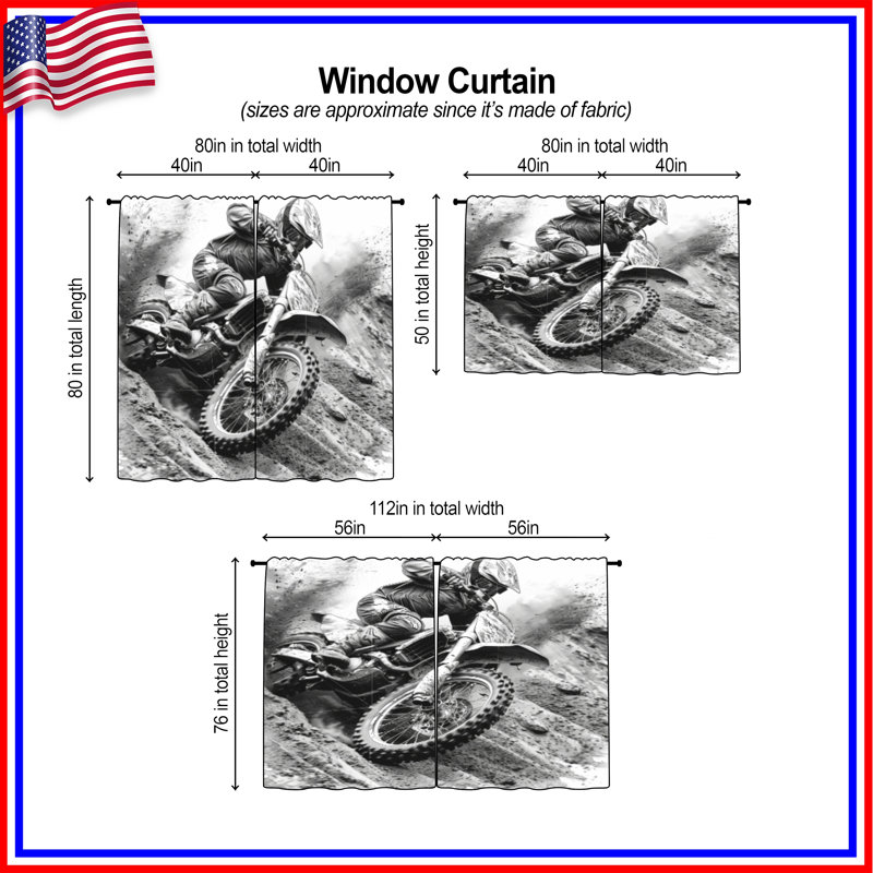 Rideaux de fenêtre Motocross, 56 po x 76 po - 2 panneaux, Transparent