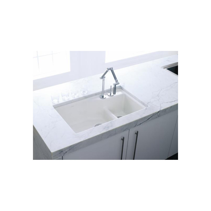 Indio® 33" L x 21.125" W Double Basin Undermount Kitchen Sink with Accessories, Basalt, 3 hole