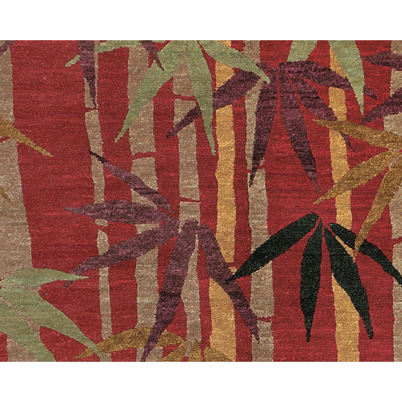 Bamboo Floral Area Rug in Gray/Red, Rectangle 6' x 9'