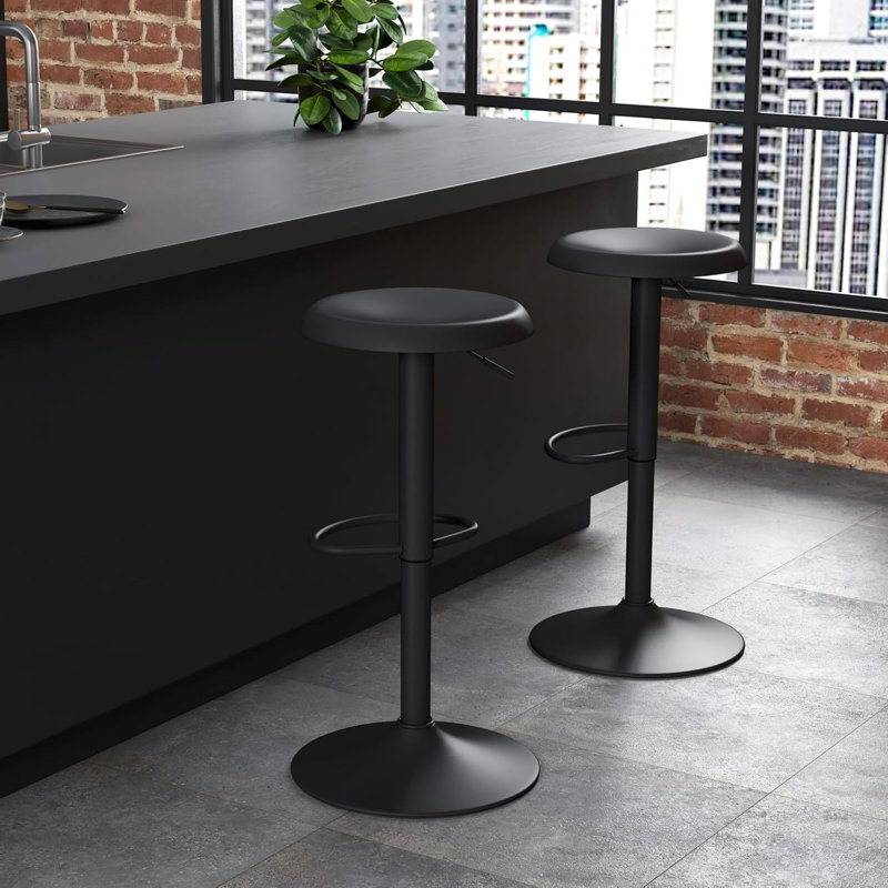 Ensemble de 2 tabourets de bar réglables, tabourets de bar pivotants ronds en métal, chaises de bar à hauteur de comptoir sans dossier pour la cuisine, la salle à manger et le pub