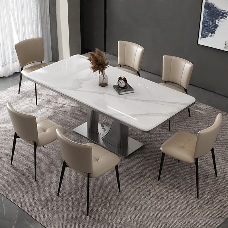 Rectangular Simple Faux Marble Dining Table Set, 29.52"H x 62.99"L x 33.46"W