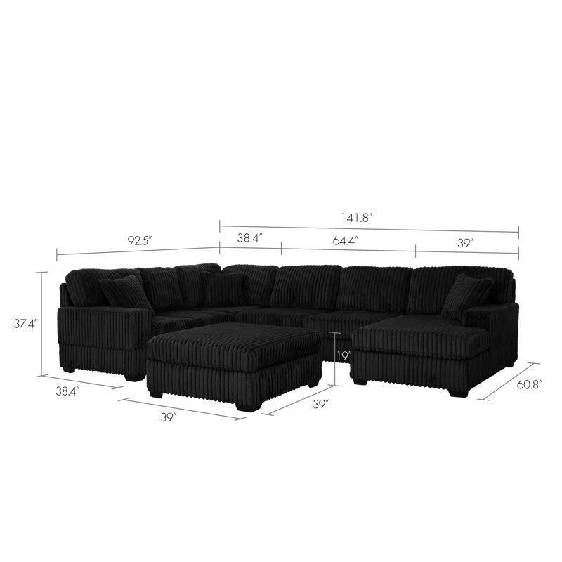 Canapé modulaire réversible en velours côtelé 4 pièces 142 po TITAN avec méridienne et repose-pieds