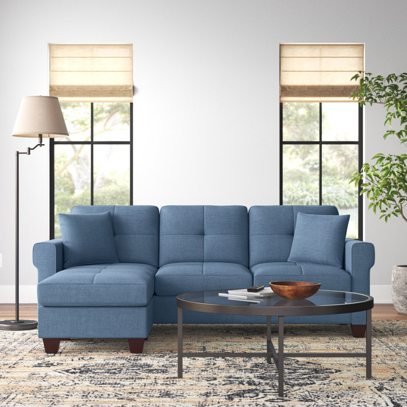 Cassity Upholstered L-Shaped Sectional Reversible, 35" H x 59" H x 56" D, Blue Polyester
